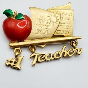 Vintage brooch teacher gold enamel gift A.J. designer